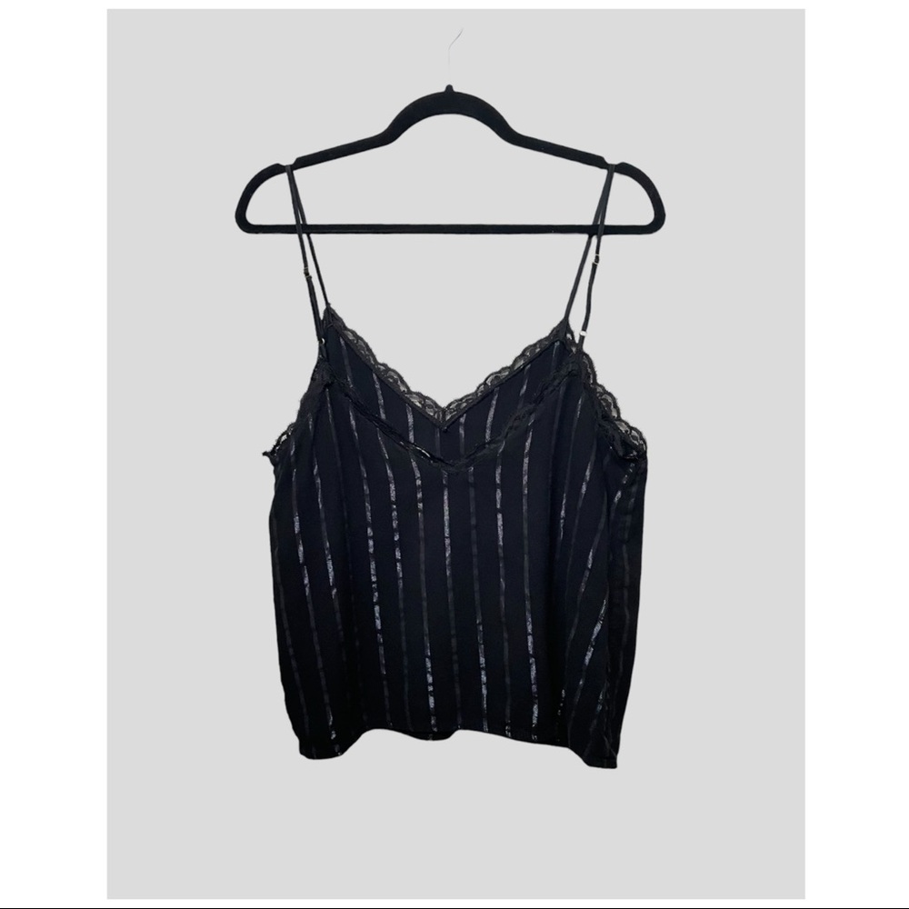 VICTORIAS SECRET | BLACK METALLIC LACE TRIM CAMI